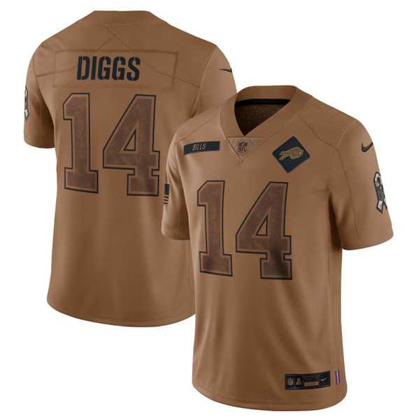 Men%27s Buffalo Bills #14 Stefon Diggs 2023 Brown Salute To Service Limited Football Stitched Jersey Dyin